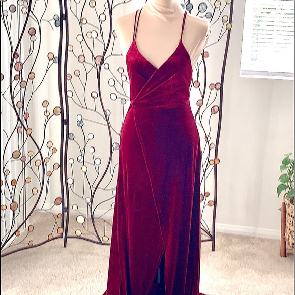Fashion Nova Dresses & Skirts - Angelique Velvet Maxi Dress - Dark Burgundy